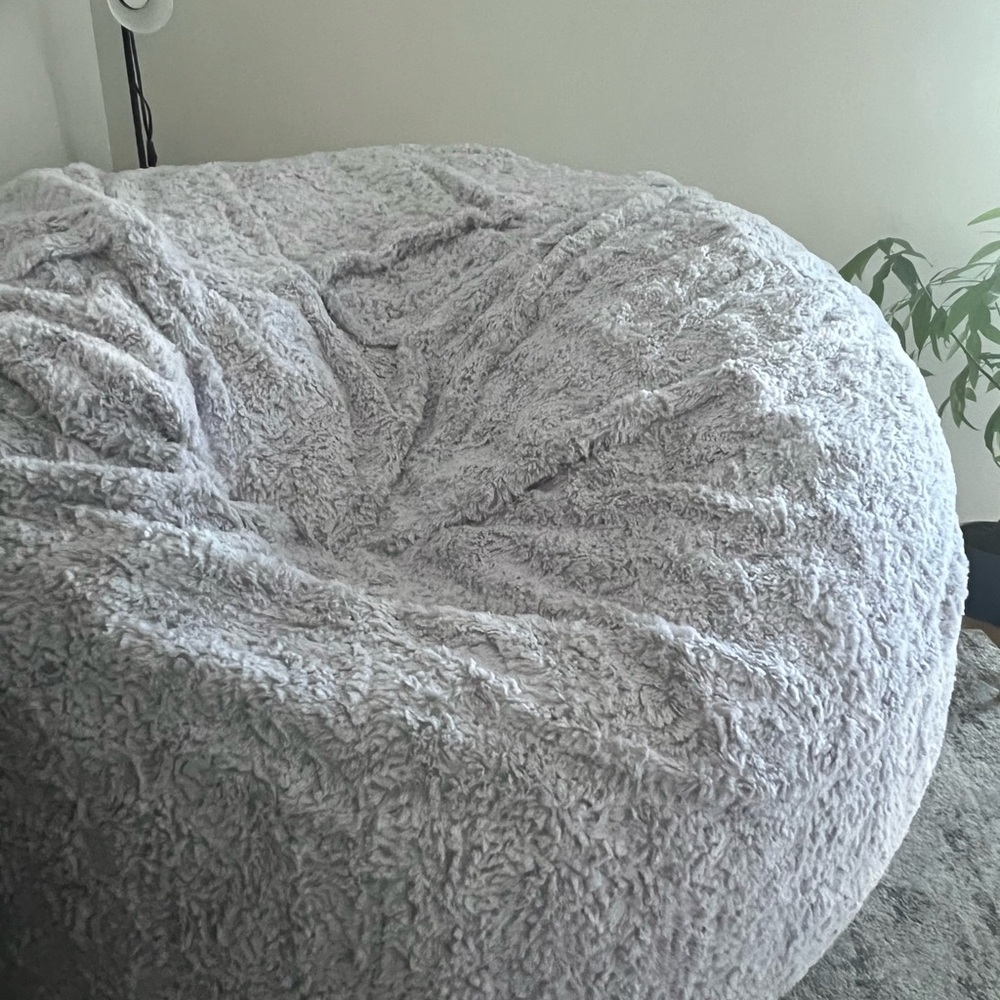 Cozy Gray Faux Fur Bean Bag Chair - Picture 3 of 3